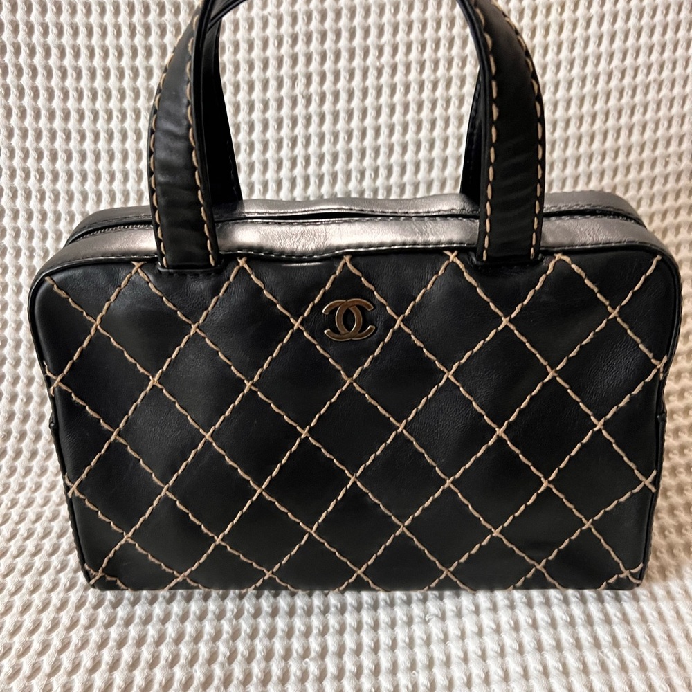Vintage CHANEL Black Quilted Satchel with Gold Hardware